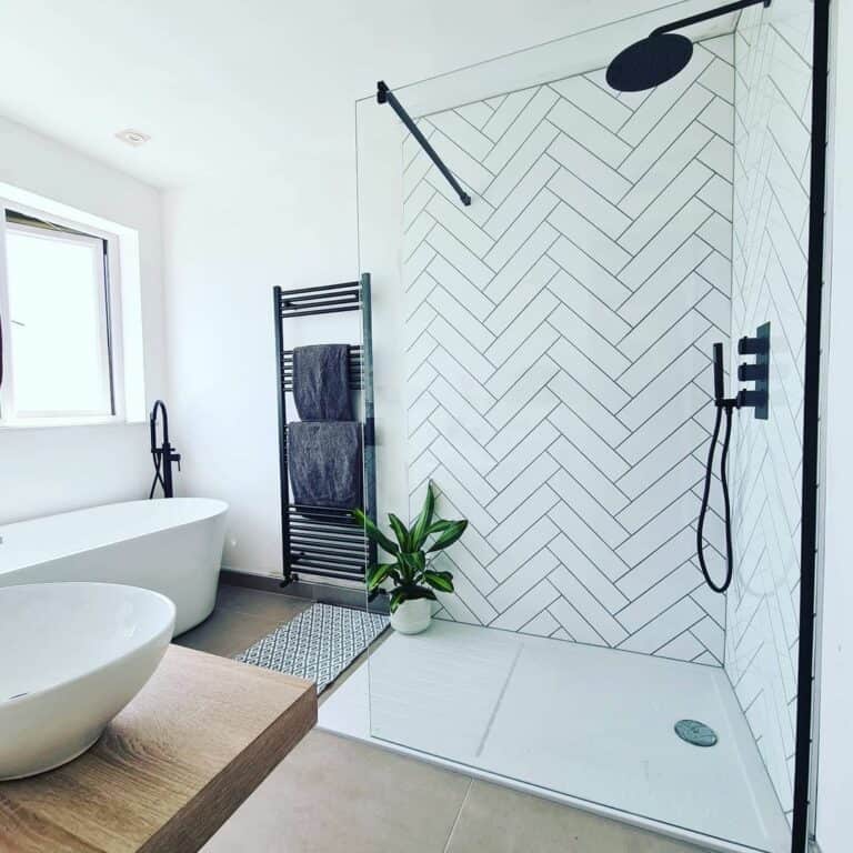 Modern Bathroom Shower Ideas With Herringbone-patterned Tiles