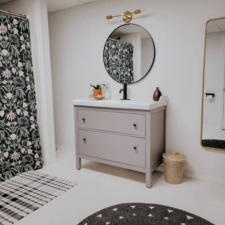 Modern Bathroom With Floral Shower Curtain