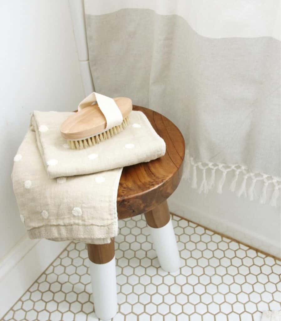 Modern Bathroom With Wooden Stool