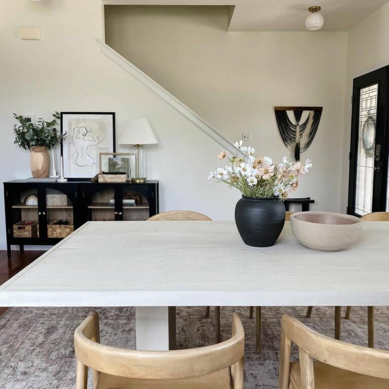 Modern Black Vase on Stone Dining Table