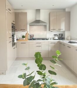 Modern Cream Kitchen Cabinets With Marble Countertop