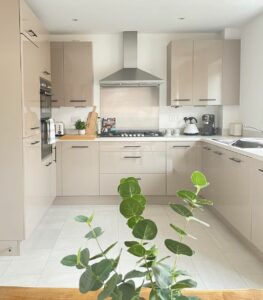 Modern Cream Kitchen Cabinets With Marble Countertop