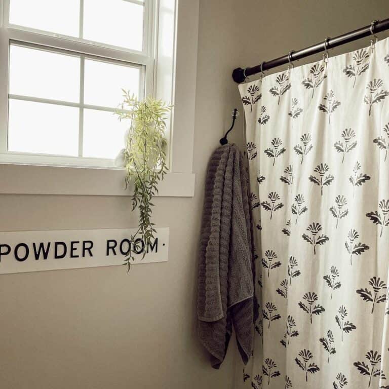Modern Farmhouse Bathroom With Botanical Shower Curtain