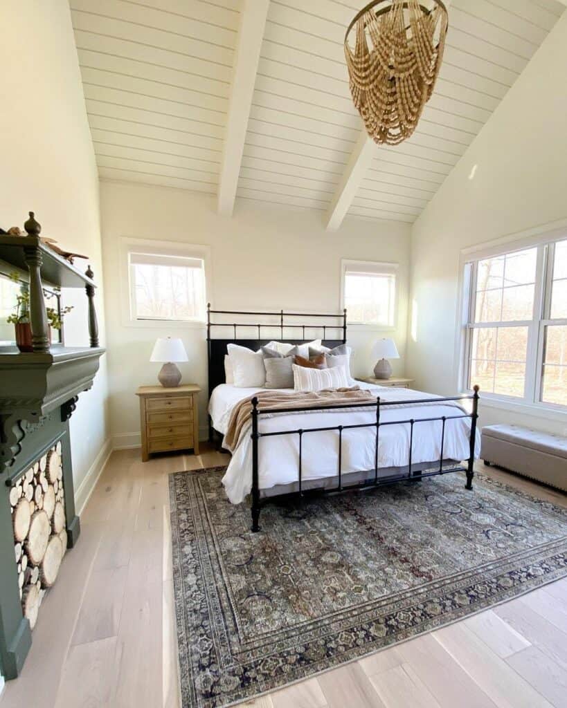 Modern Farmhouse Bedroom With Indoor Fireplace