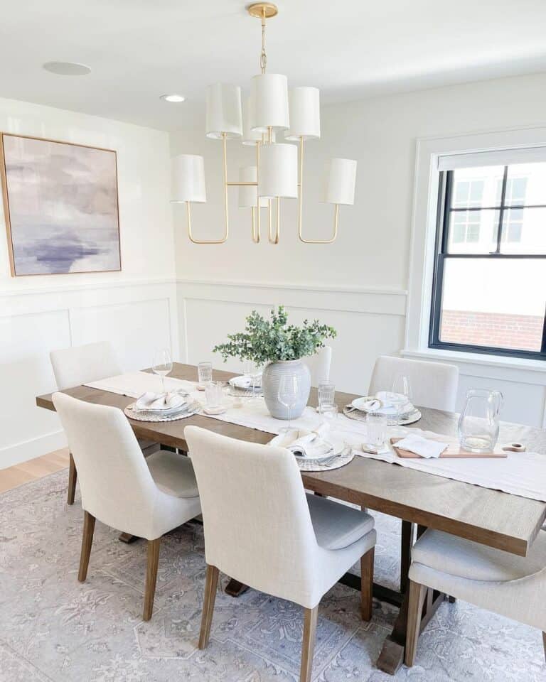 Modern Farmhouse Dining Space With Soft Blue Accents