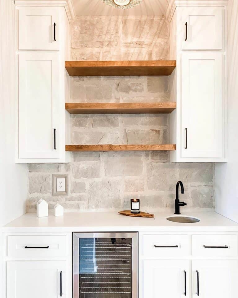 Modern Farmhouse Kitchen With Stone Wall