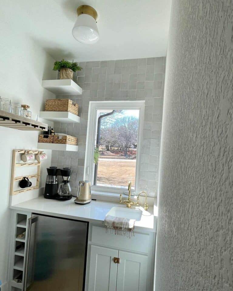 Modern Farmhouse Pantry With Golden Faucet