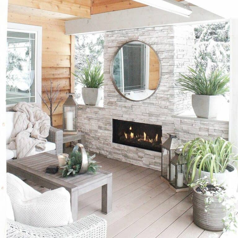 Modern Gray Stone Fireplace