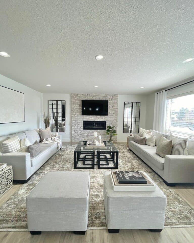 Modern Neutral Living Room With Matching Gray Sofas