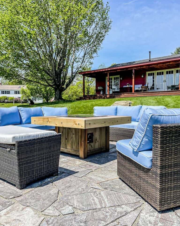 Modern Patio With Wooden Firepit