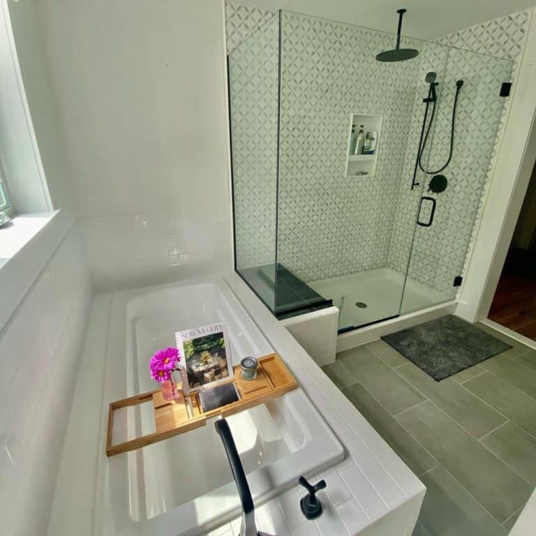 Modern Shower With Delicate White Diamond Tiles