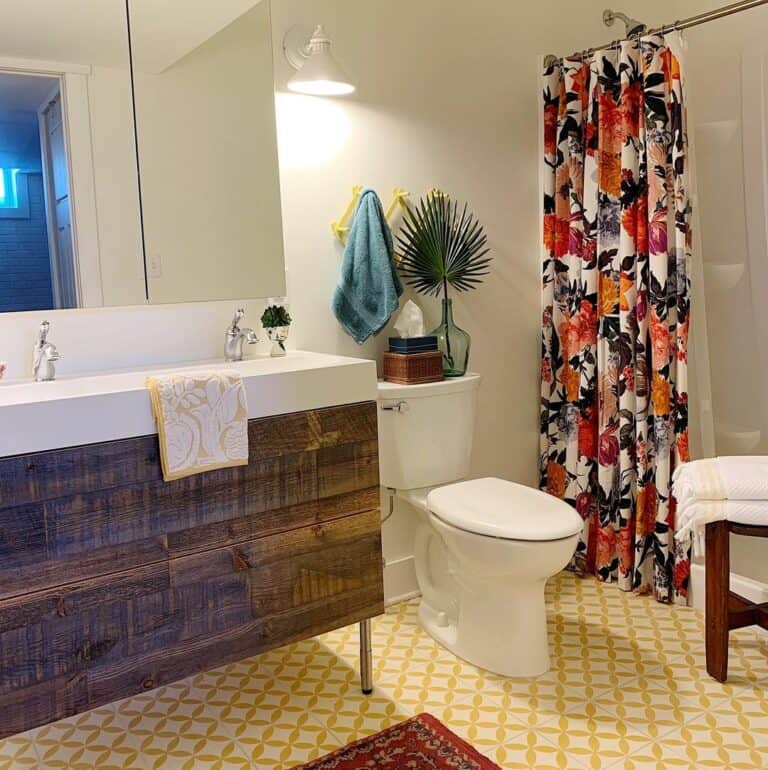 Modern Vintage Bathroom With Yellow Floor Tiles