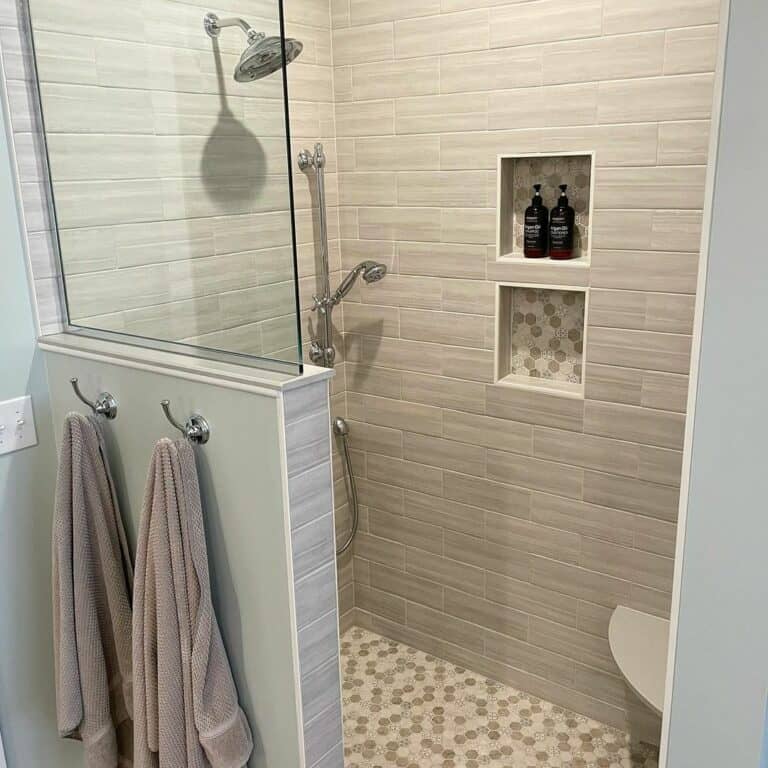 Modern Walk-in Shower With Long Brown Tiles