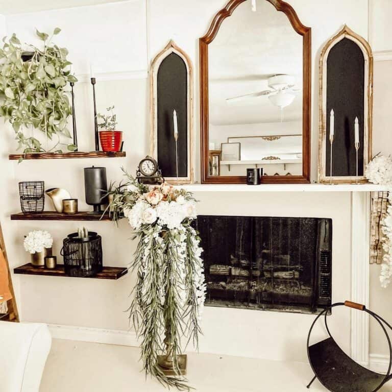Monochromatic Decorations for a Farmhouse Fireplace