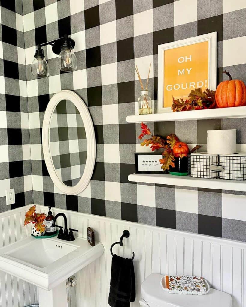 Monochromatic Fall Farmhouse Half Bath Decorations