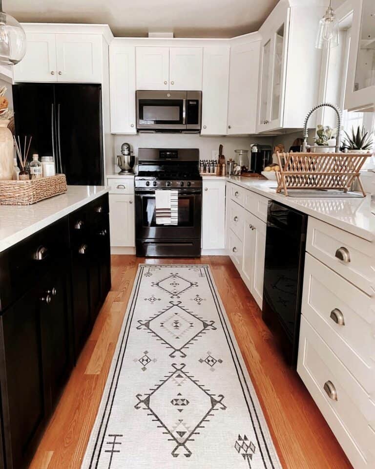 Monochrome Kitchen With Wooden Flooring