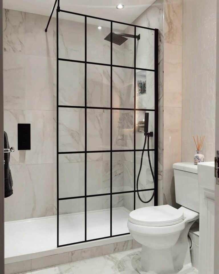 Monochrome Shower With Patterned Marble