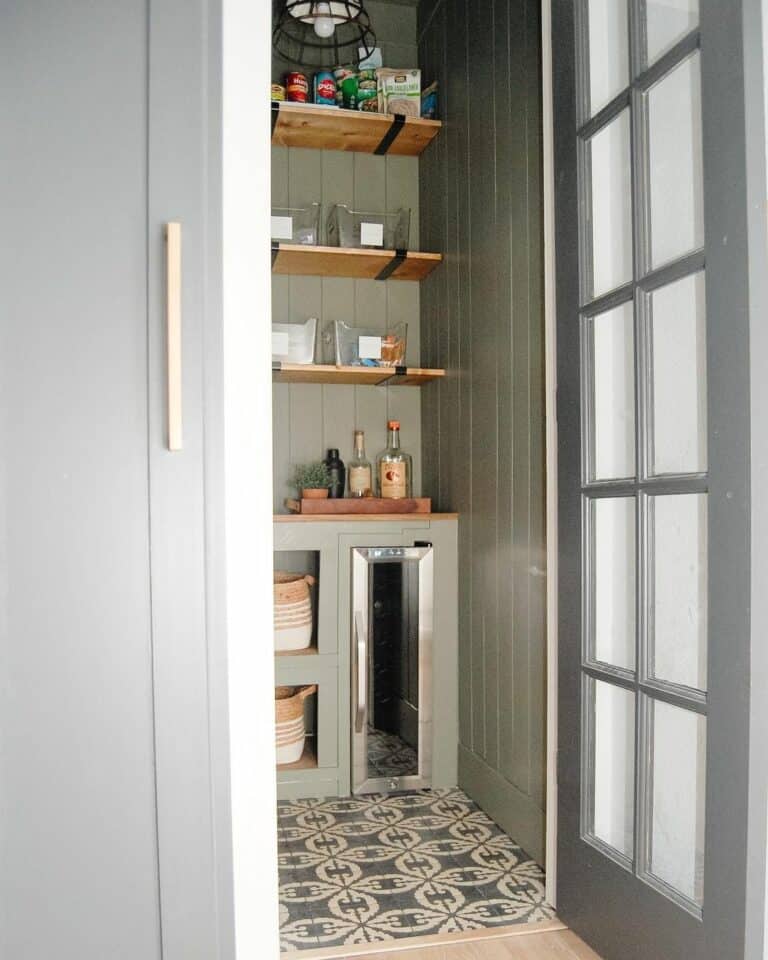 Mosaic Flooring in Sage Green Pantry