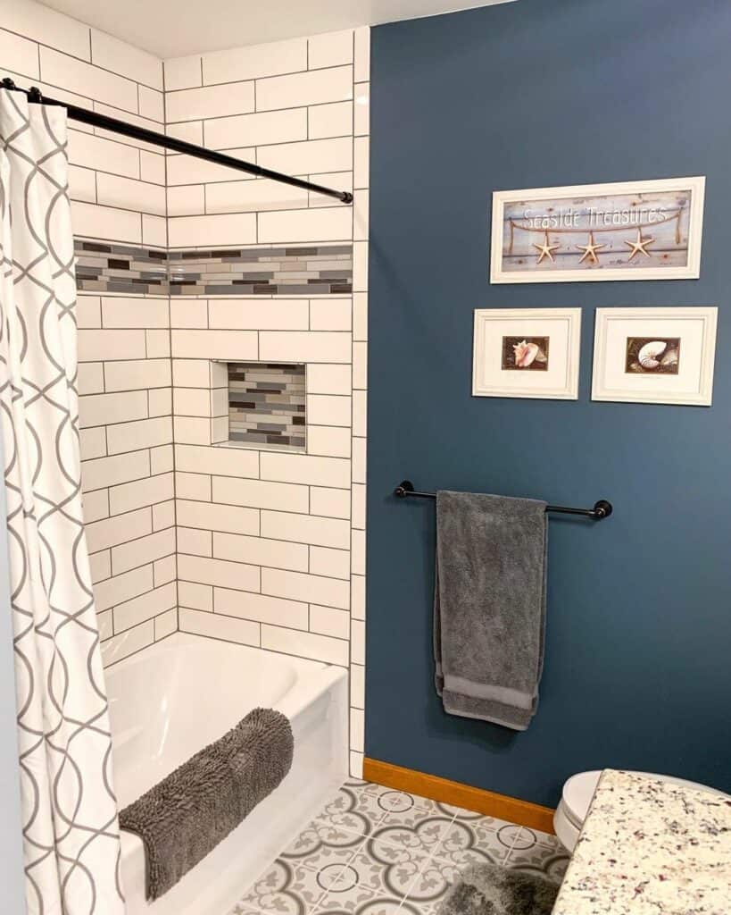 Navy Accent Wall in Compact Bathroom