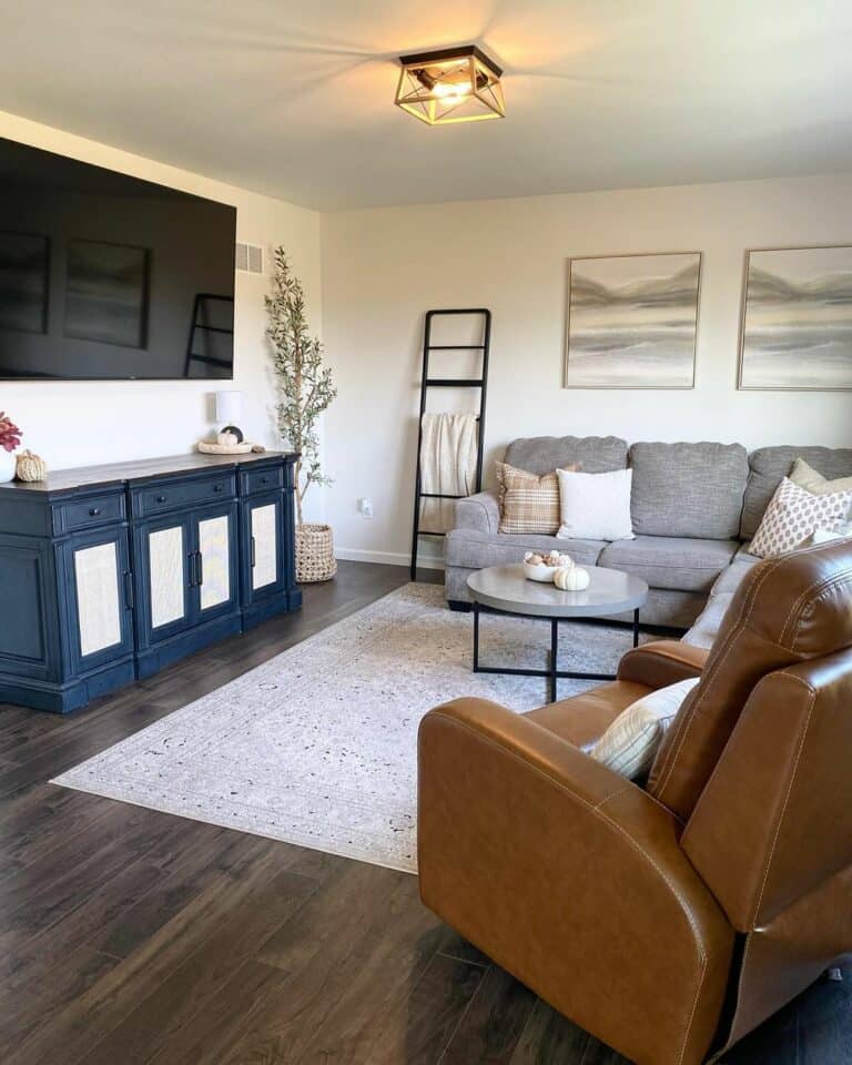 Navy Blue and Beige Media Cabinet