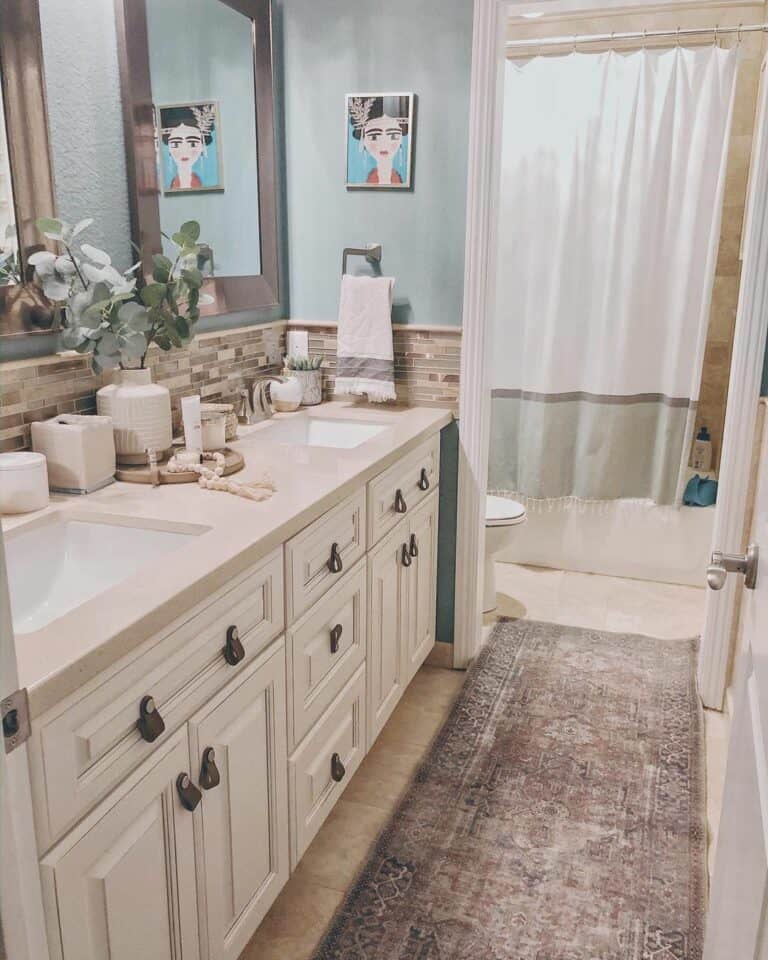 Neutral Bathroom With Antique Runner