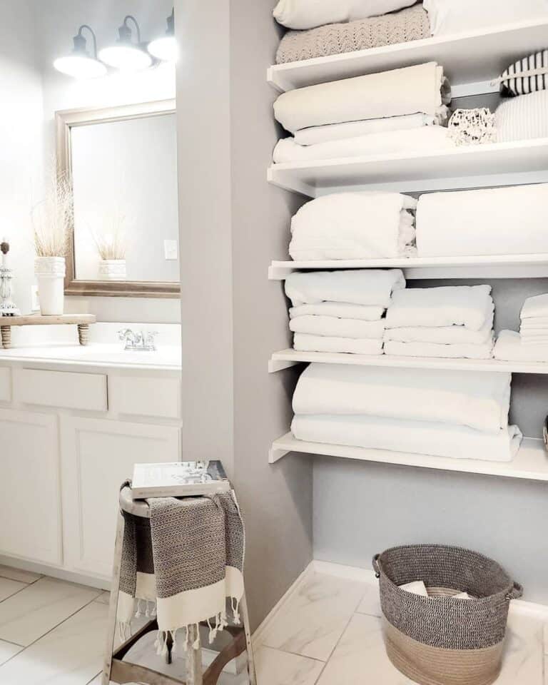 Neutral Open Shelving Bathroom Organization Ideas