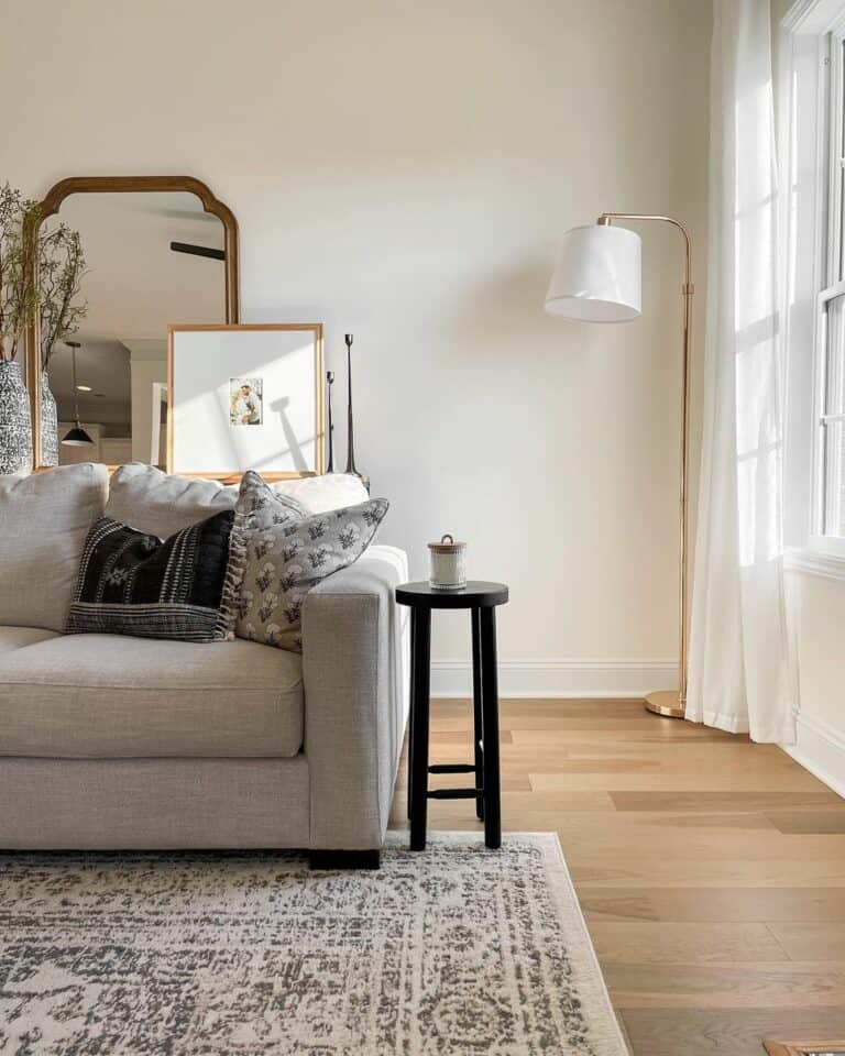 Neutral Sofa With Decorative Enhancements