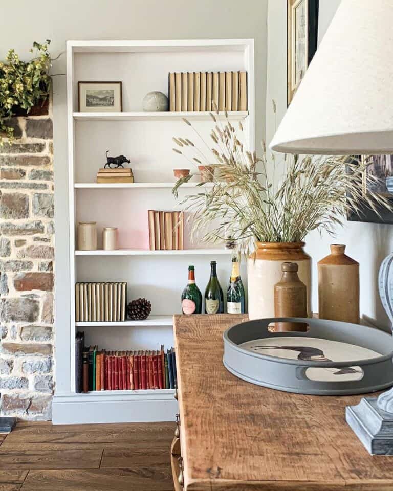 Open-faced Bookcase Layouts for a Farmhouse Living Area