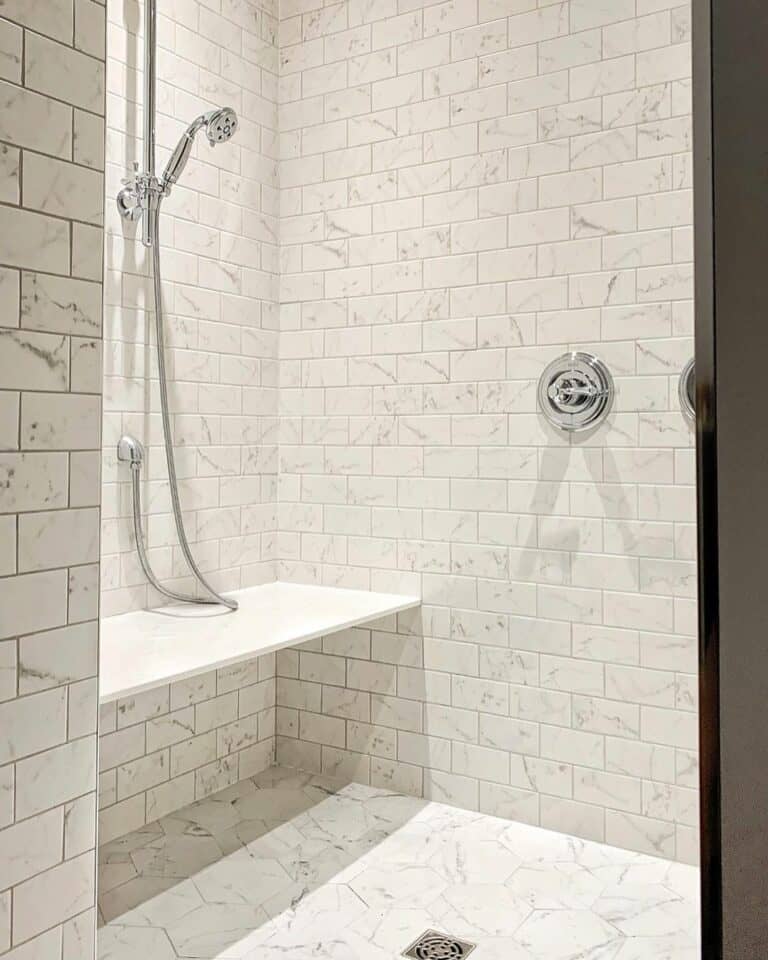Opulent Marble Shower With Chrome Hardware