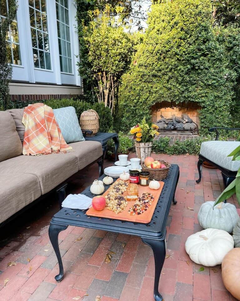Outdoor Fireplace With Red Brick Flooring