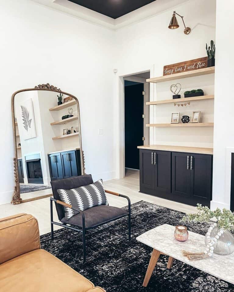 Oversized Vintage Mirror Leaning Against White Wall