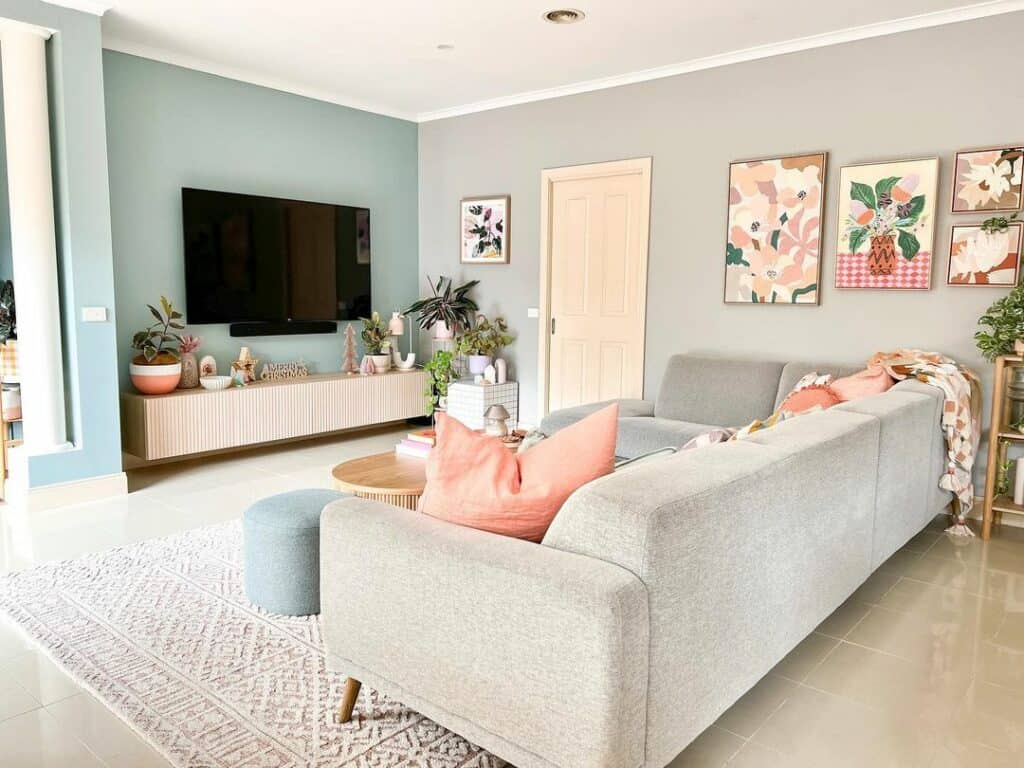 Pastel Living Room With Floral Artwork