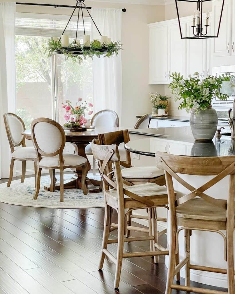 Pedestal Table Stands on a Circular Rug