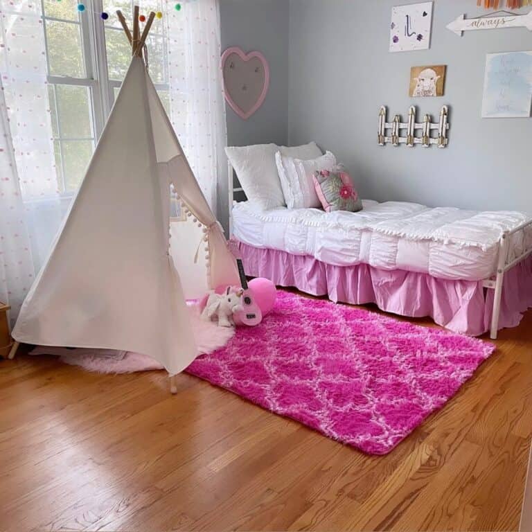 Pink and Gray Bedroom With Teepee