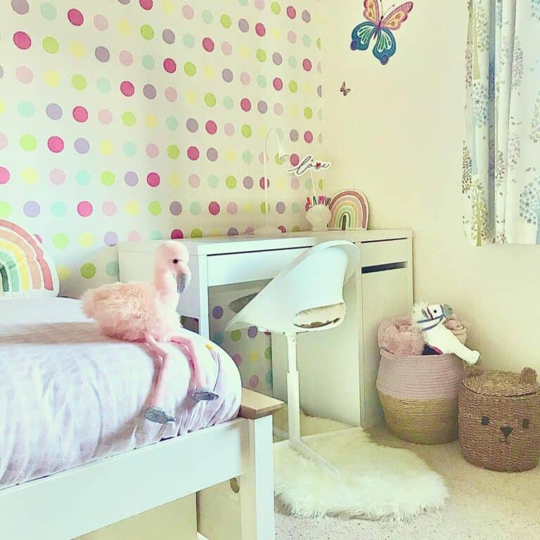 Polka Dot Bedroom With a Desk