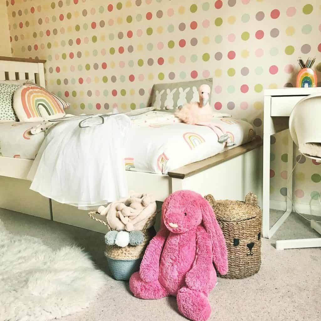 Polka Dot Wall and Rainbow Bedding