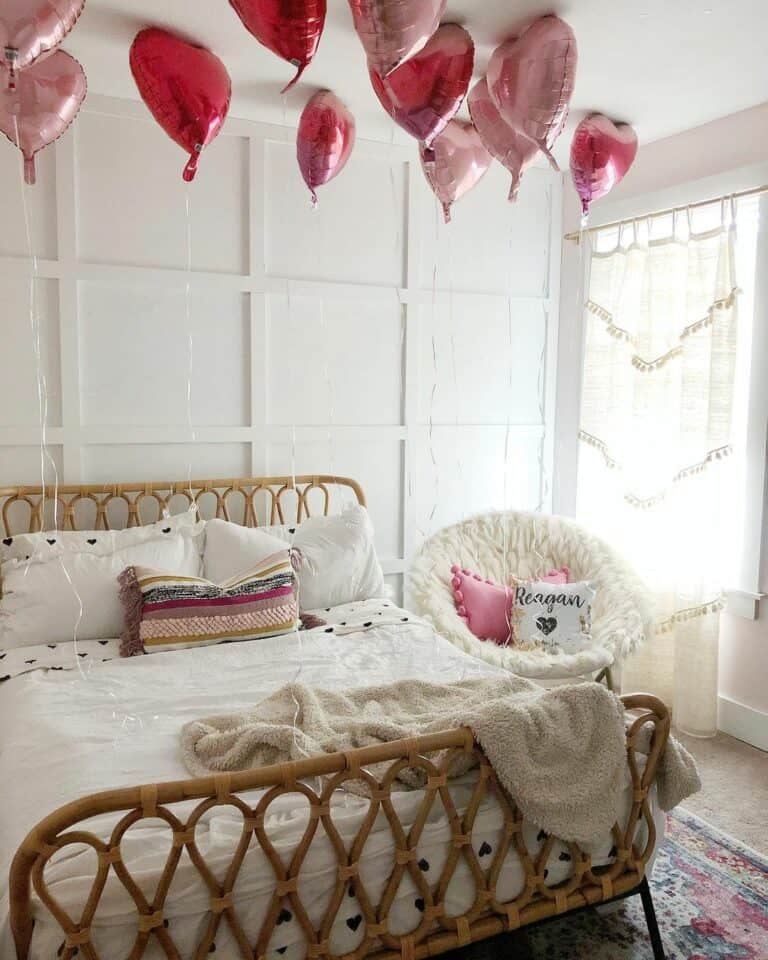 Rattan Bed Before a Grid Wall