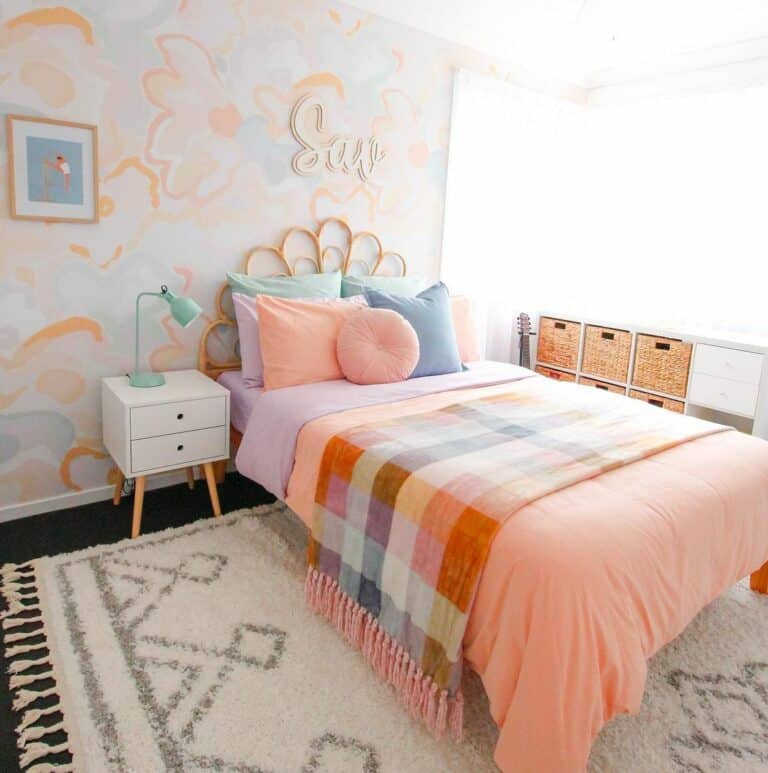 Rattan Bed in a Pastel Bedroom