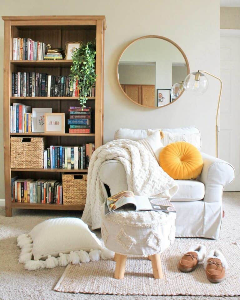 Reading Nook With White Slipcovered Armchair