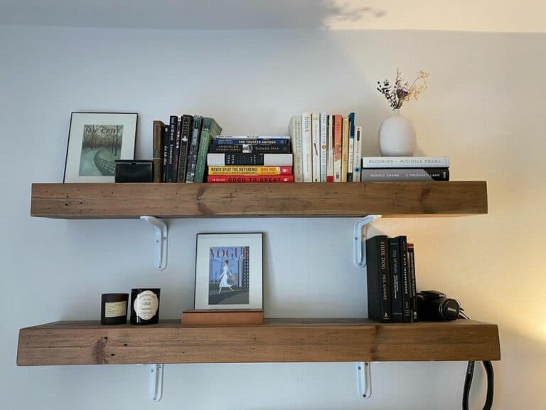 Reclaimed Wood Shelves Mounted on a Wall