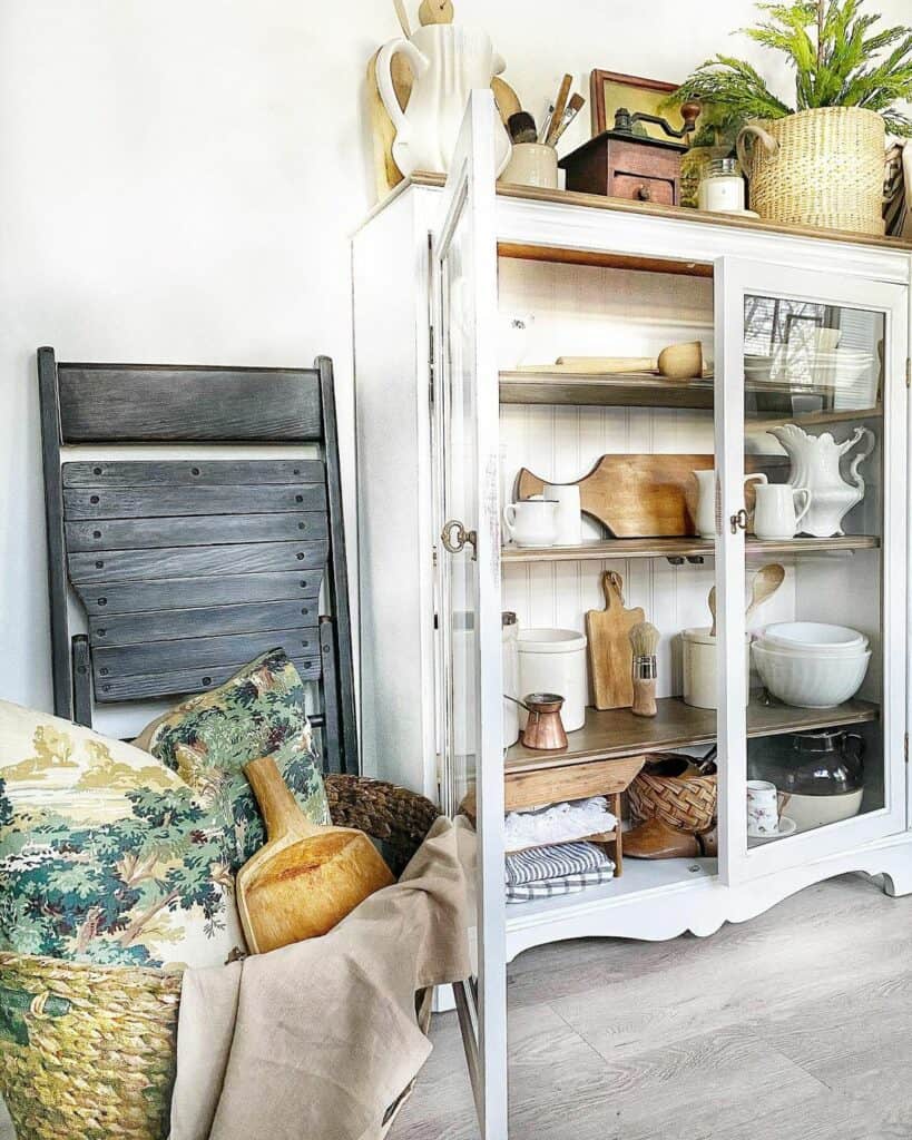 Refinished Cabinet With Vintage Stoneware