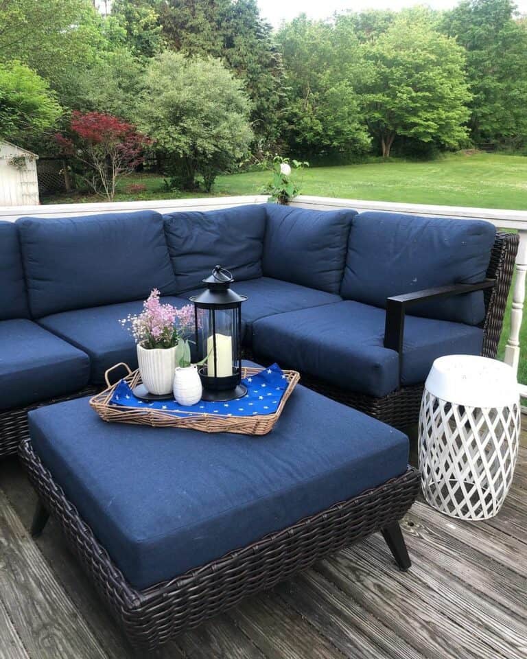 Relaxing Outdoor Space With Navy Wicker Furniture