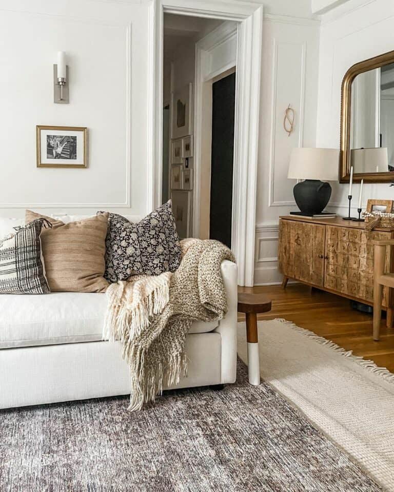 Rustic Sideboard and Layered Rugs