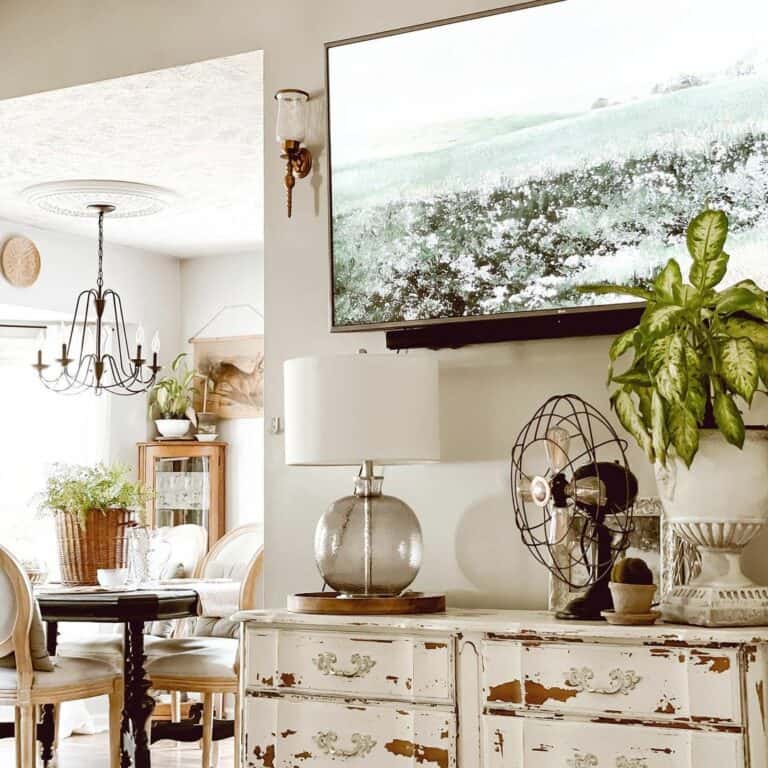 Rustic White Painted Wood Media Console