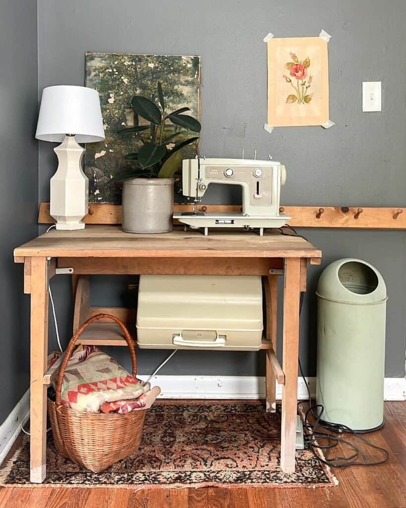 Sewing Area With Natural Wood Table