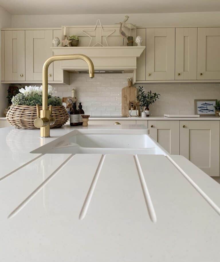 Shaker Cabinetry With Butler Sink In Farmhouse Kitchen