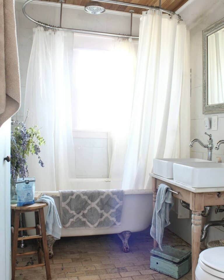 Sheer Shower Curtain for Freestanding Bathtub
