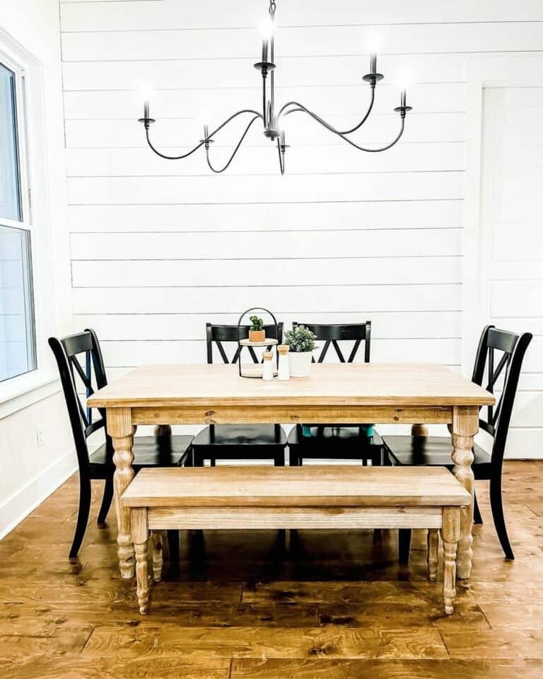 Shiplap Dining Room Displays Eye-catching Chandelier