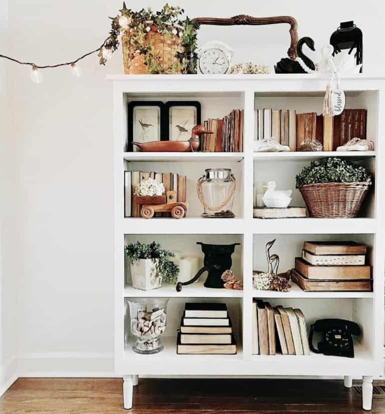 Short Open-faced Bookshelves for a Boho Farmhouse Bedroom