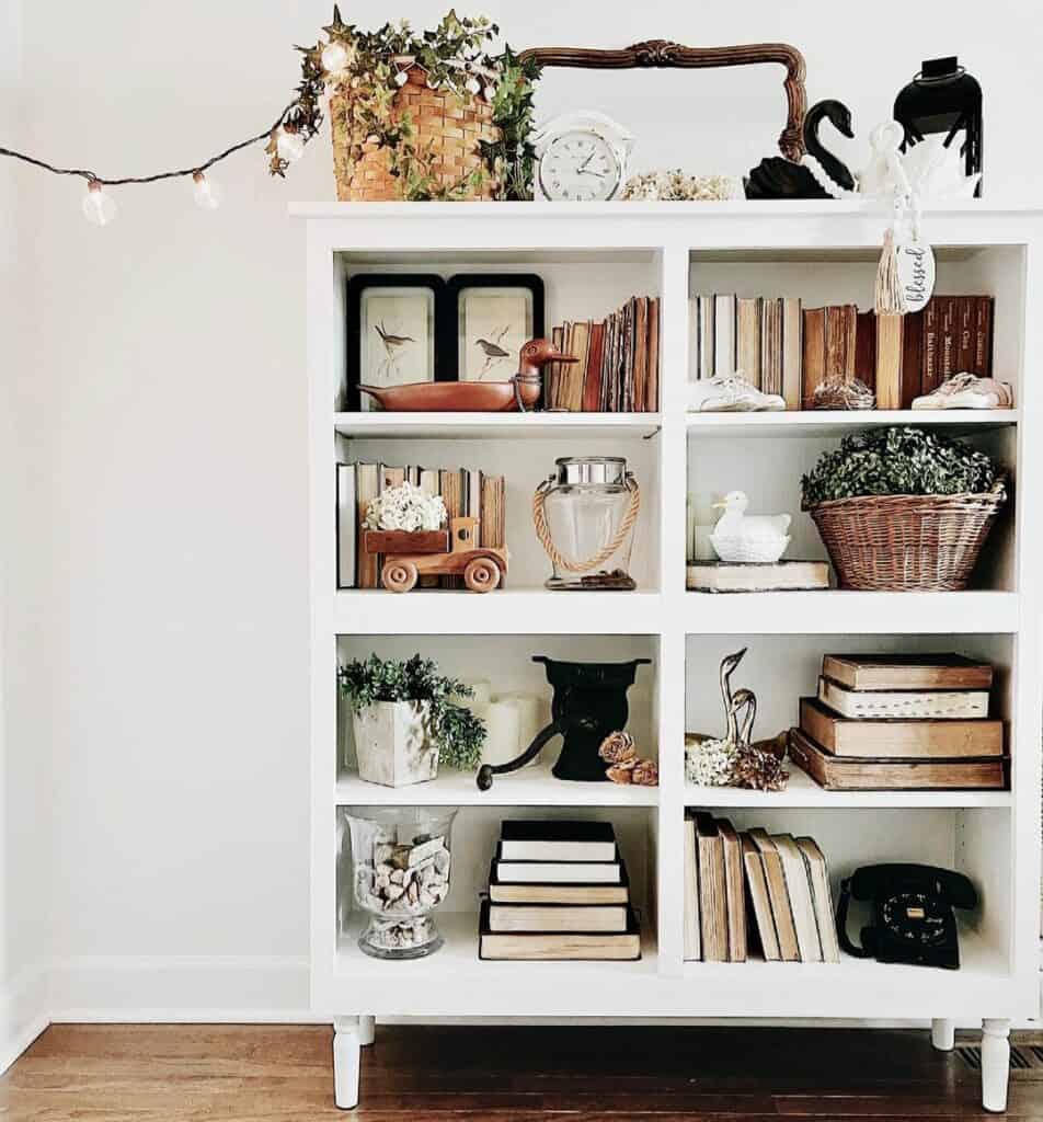 Short Open-faced Bookshelves for a Boho Farmhouse Bedroom